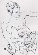 Seated Female nude with drapery, Egon Schiele
